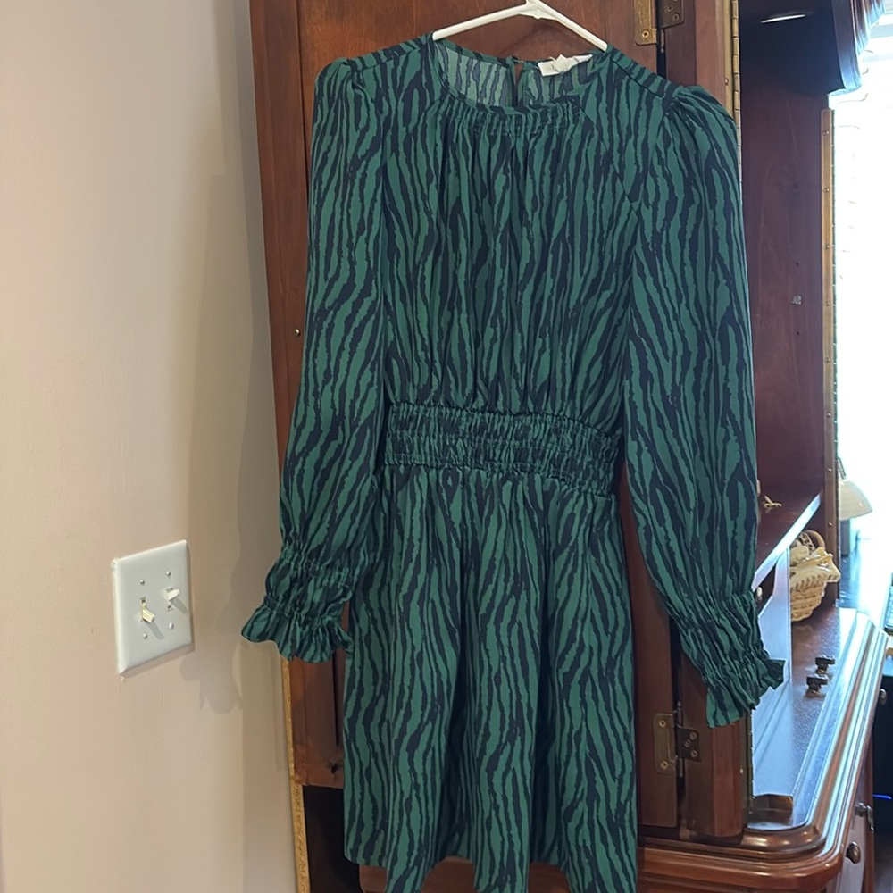 T HML green zebra print with navy extra small dress